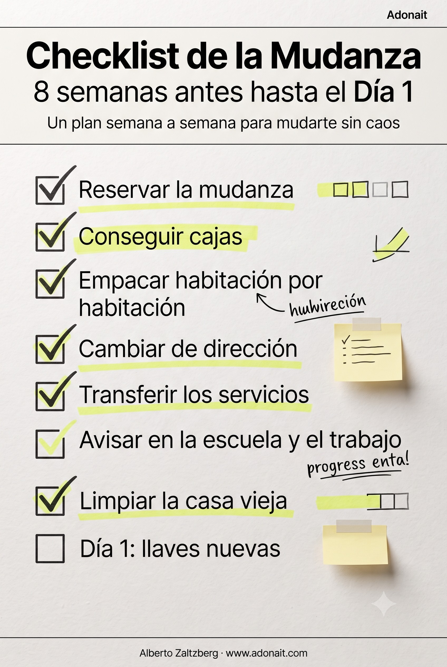 Checklist de la Mudanza: 8 Semanas Antes hasta el Día 1